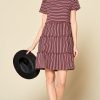 Stretchy Stripe Mini Dress: Ribbed Knit Round Neck